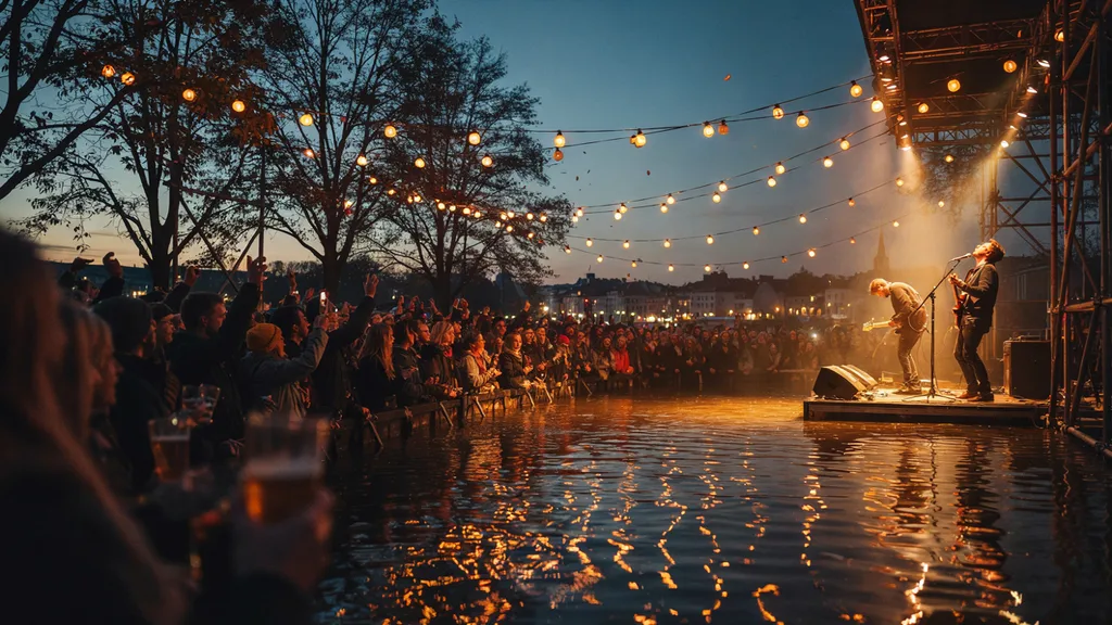 Herbstklang Open Air 2026 – Bühne am Rheinufer bei Nacht